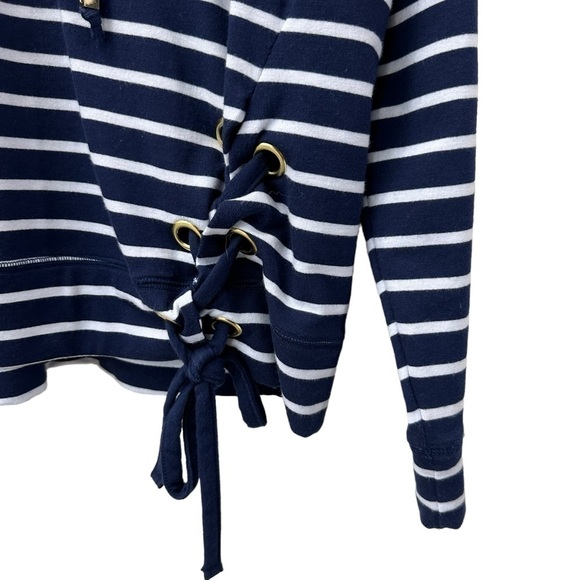 Michael Kors Navy White Stripe Nautical Hoodie, Large - Picture 2 of 10